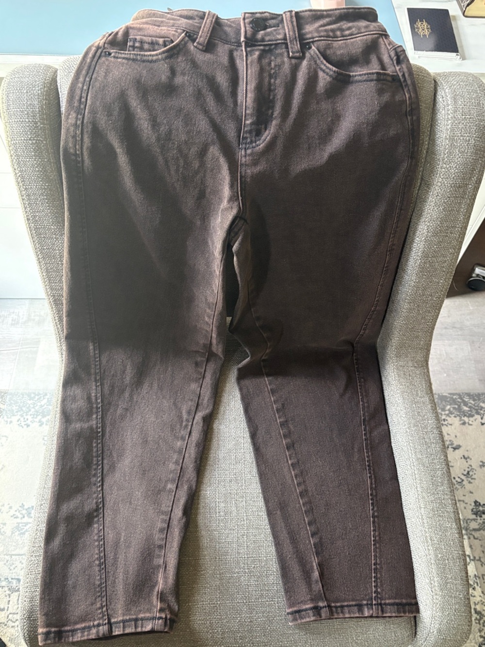 High-Rise Brown Acid Wash Mom Jeans